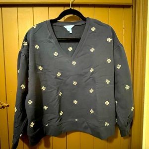 Draper James embroidered floral v-neck sweatshirt